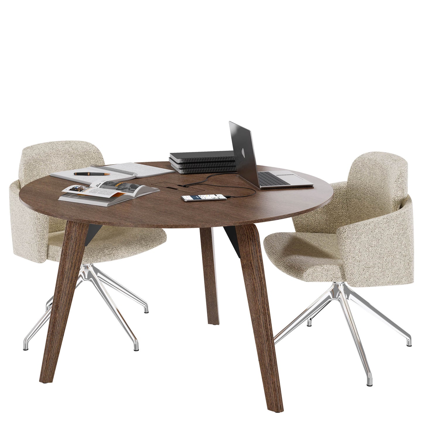 BRALCO RAIL meeting table | Round, 1200 - 1600 mm (4 - 6 people), real wood, tobacco oak