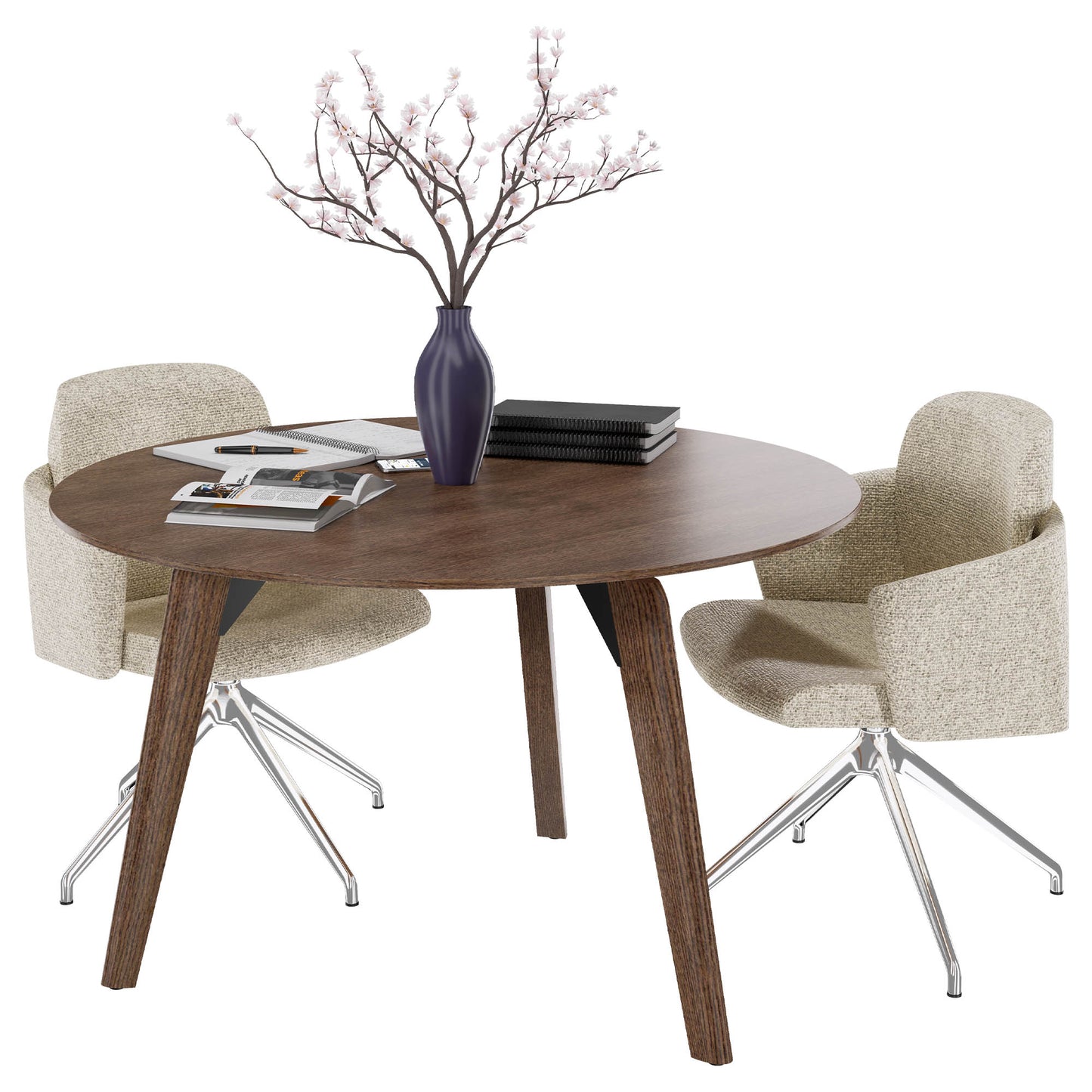 BRALCO RAIL meeting table | Round, 1200 - 1600 mm (4 - 6 people), real wood, tobacco oak