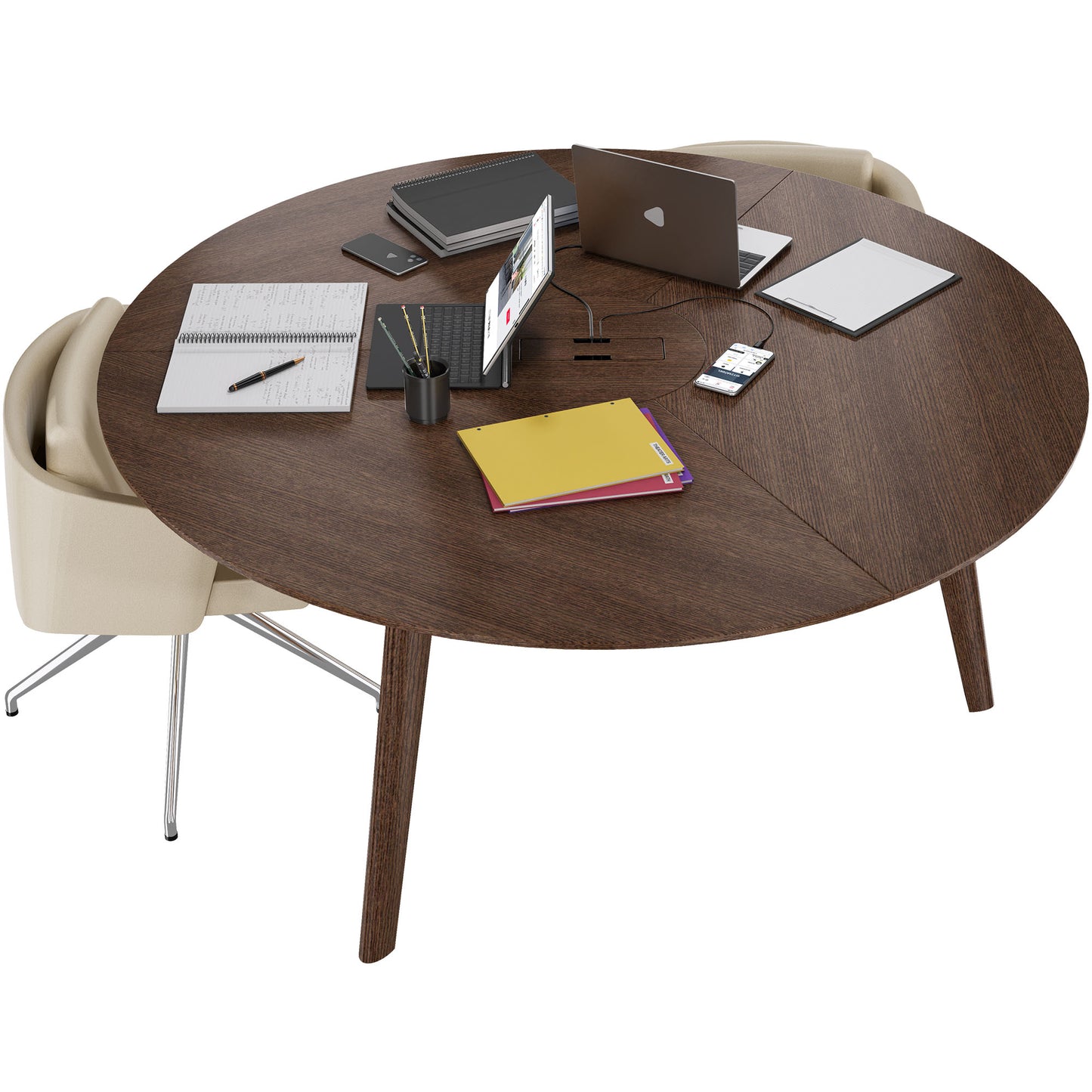 BRALCO RAIL meeting table | Round, 1200 - 1600 mm (4 - 6 people), real wood, tobacco oak