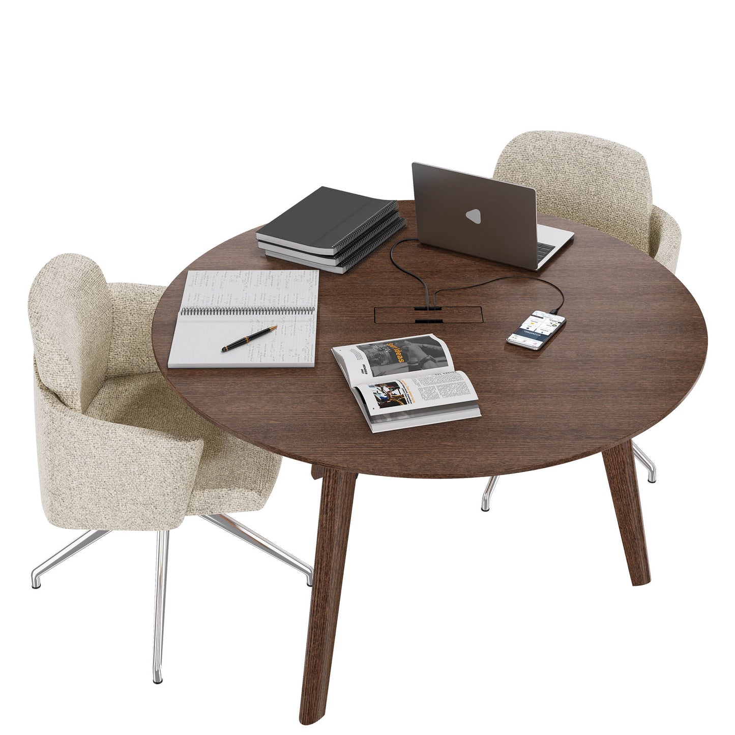 BRALCO RAIL meeting table | Round, 1200 - 1600 mm (4 - 6 people), real wood, tobacco oak
