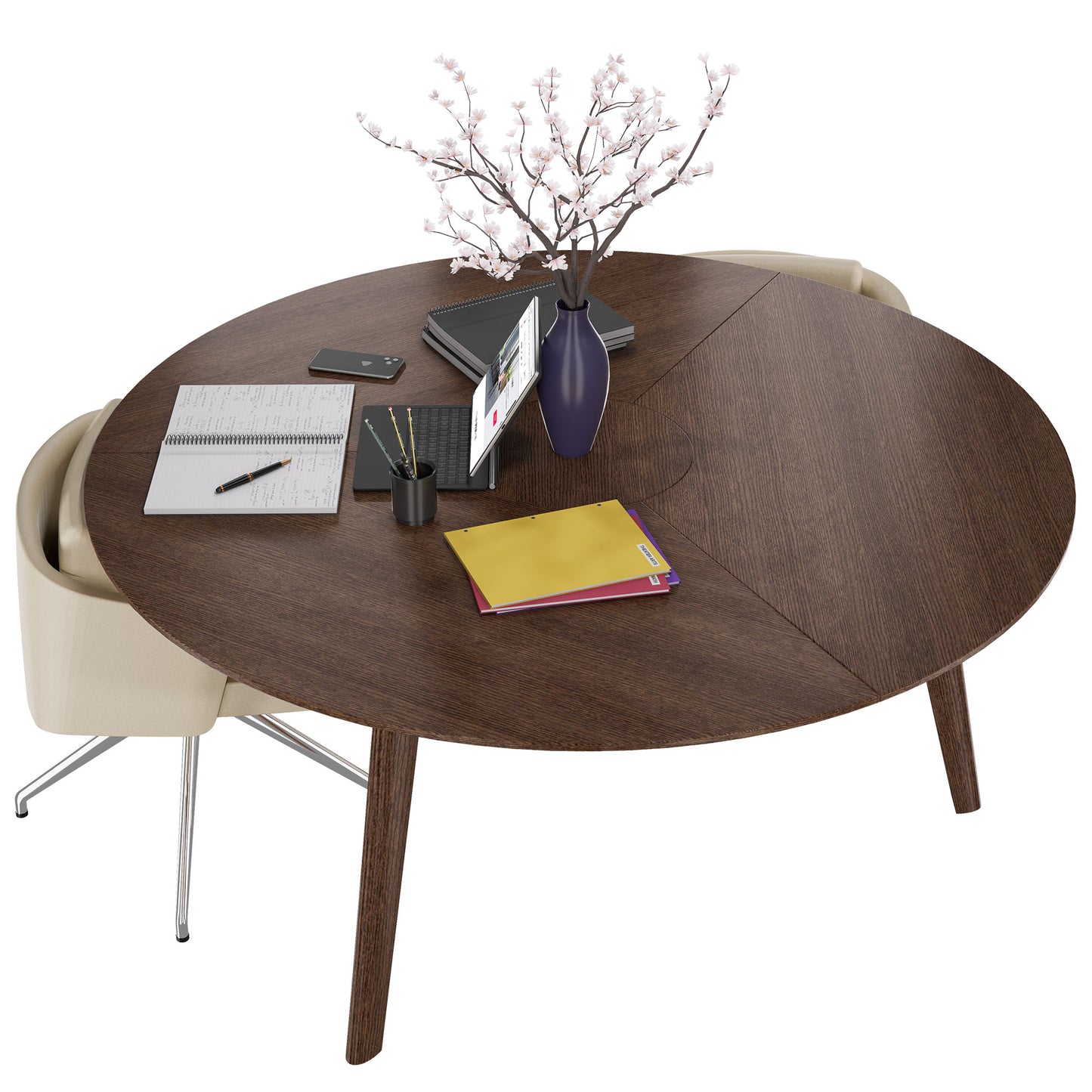 BRALCO RAIL meeting table | Round, 1200 - 1600 mm (4 - 6 people), real wood, tobacco oak