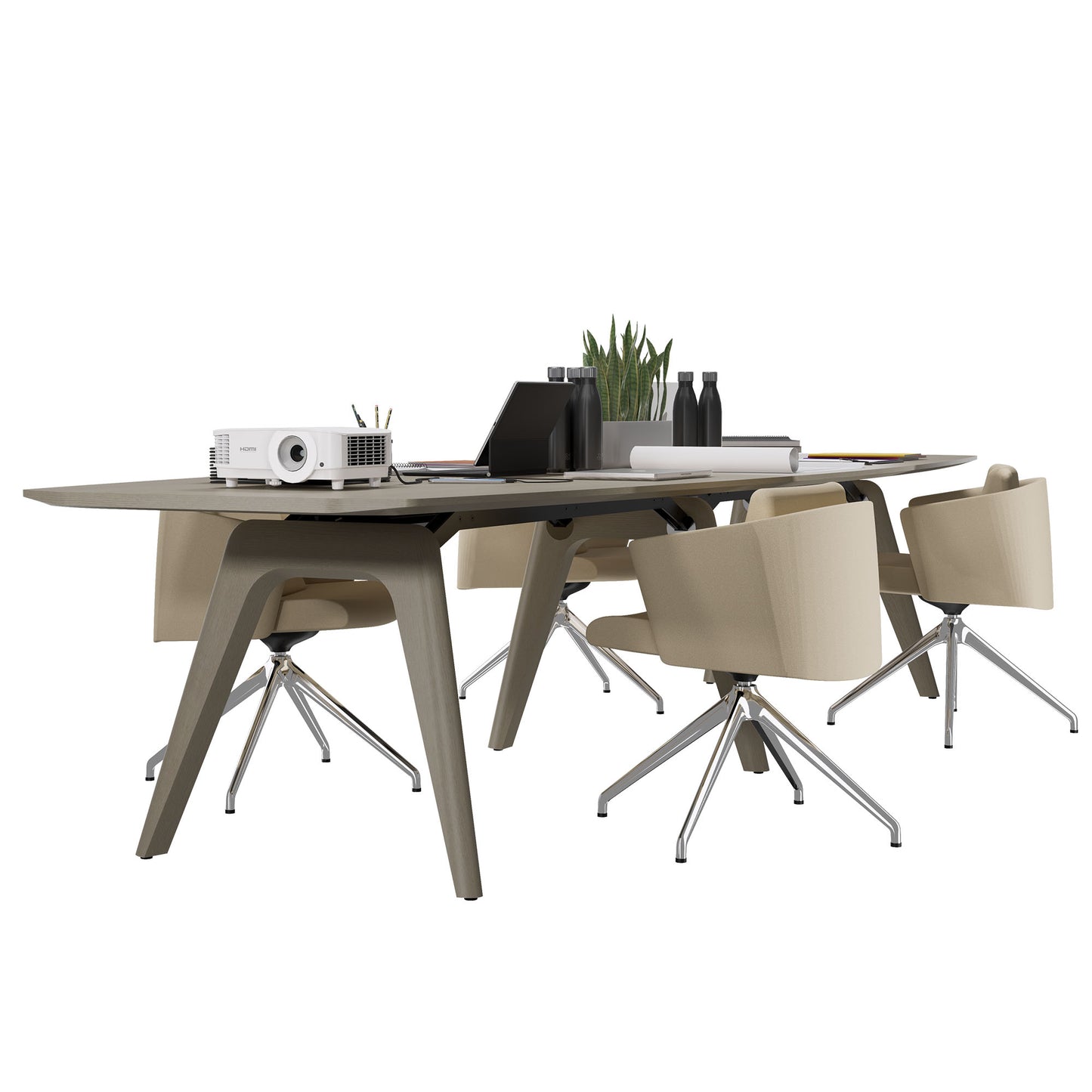 BRALCO RAIL conference table | 3600 x 1200 mm, light gray oak