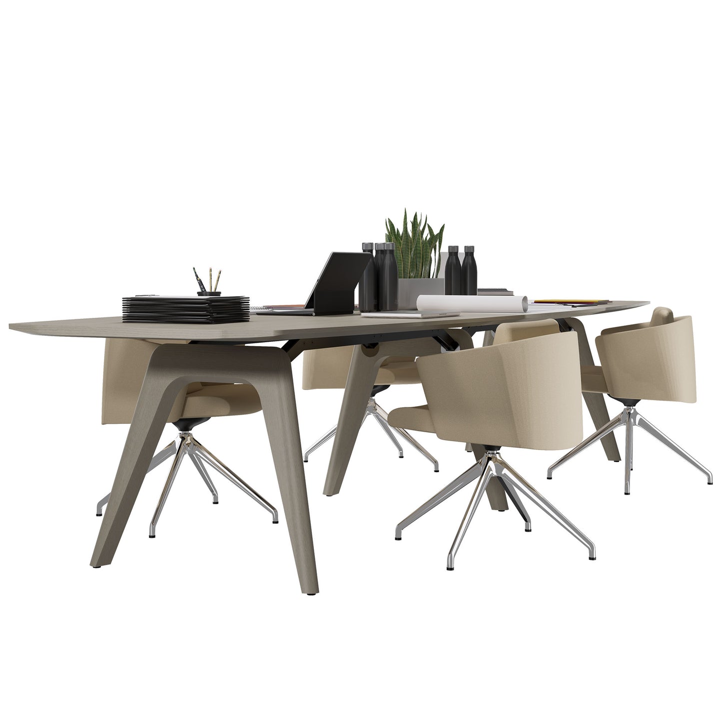 BRALCO RAIL conference table | 3600 x 1200 mm, light gray oak