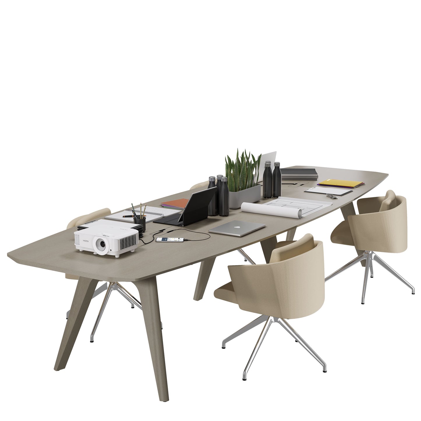 BRALCO RAIL conference table | 3600 x 1200 mm, light gray oak