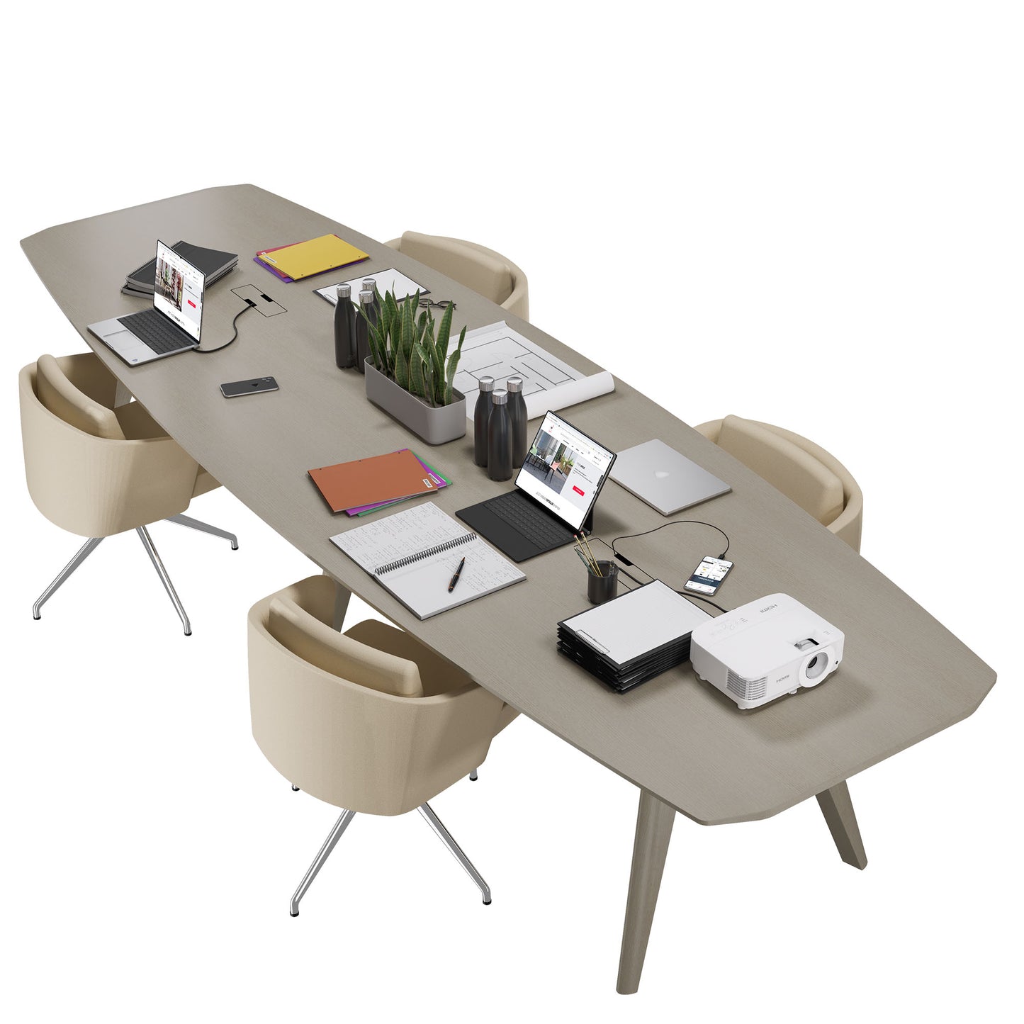 BRALCO RAIL conference table | 3600 x 1200 mm, light gray oak
