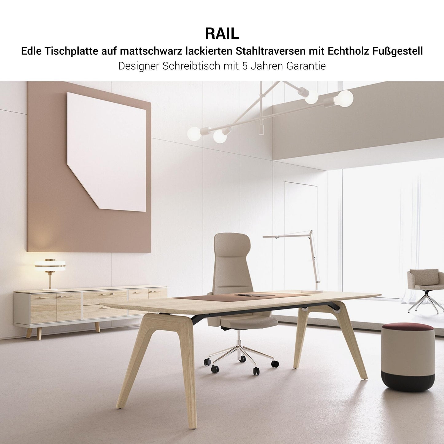 Bralco RAIL Scrivania | 1800 - 2400 mm | Vero legno, bianco in quercia