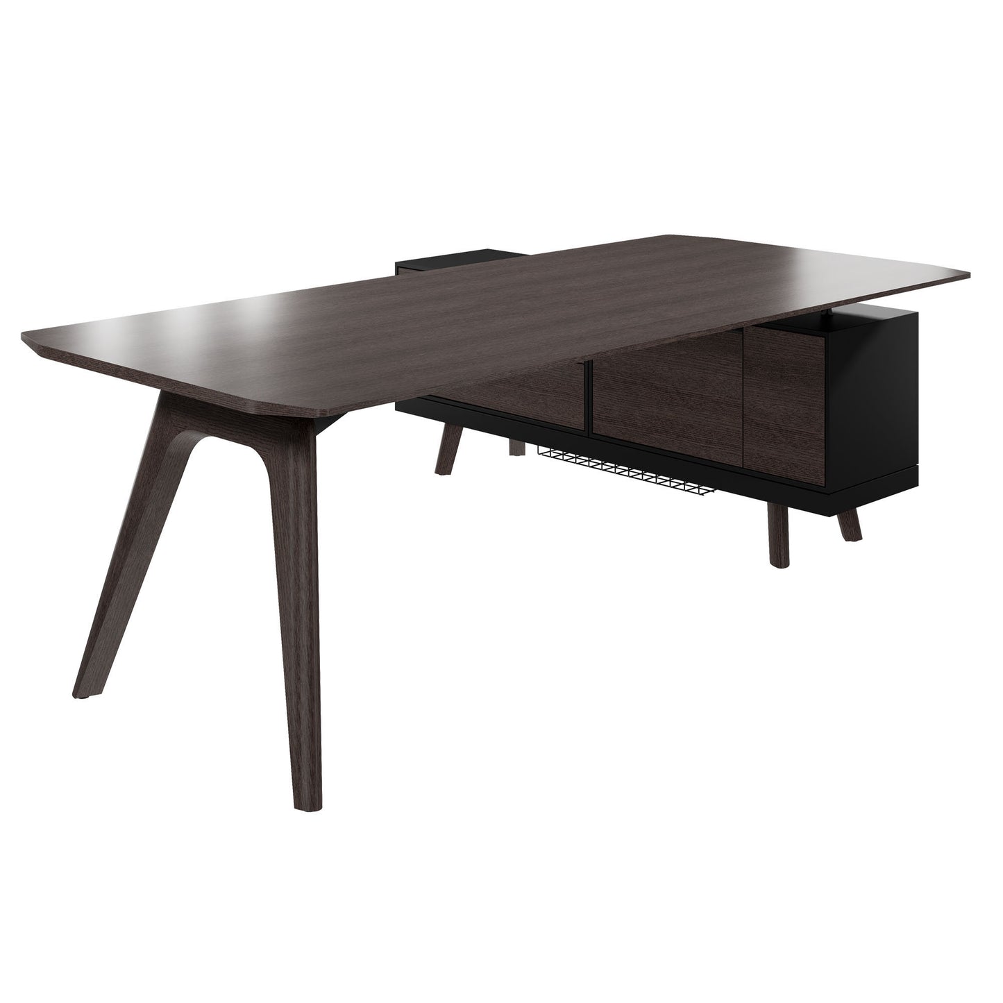 Bureau BRALCO RAIL | 1800 - 2400 mm, lowboard intégré, bois véritable, chêne carbone