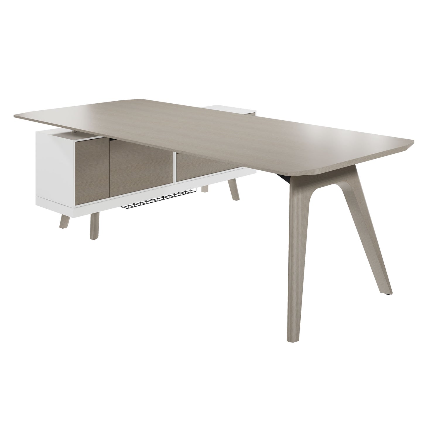 Bureau BRALCO RAIL | 1800 - 2400 mm, lowboard intégré, bois véritable, chêne gris clair