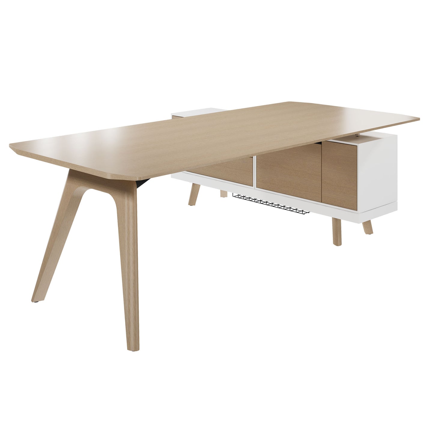 BRALCO RAIL desk | 1800 - 2400 mm, integrated lowboard, real wood, natural oak