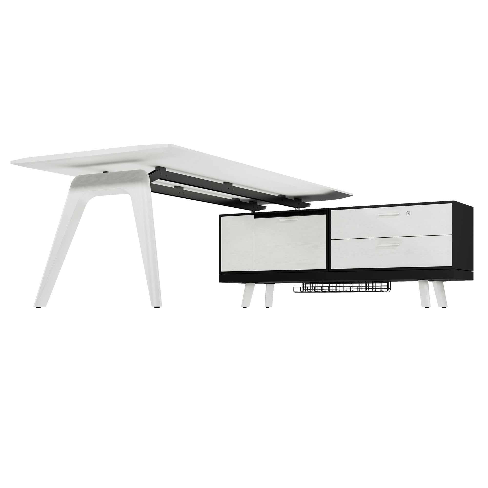 Bralco RAIL Bureau | 1800 - 2400 mm, basboard intégré, bois réel, chêne blanc