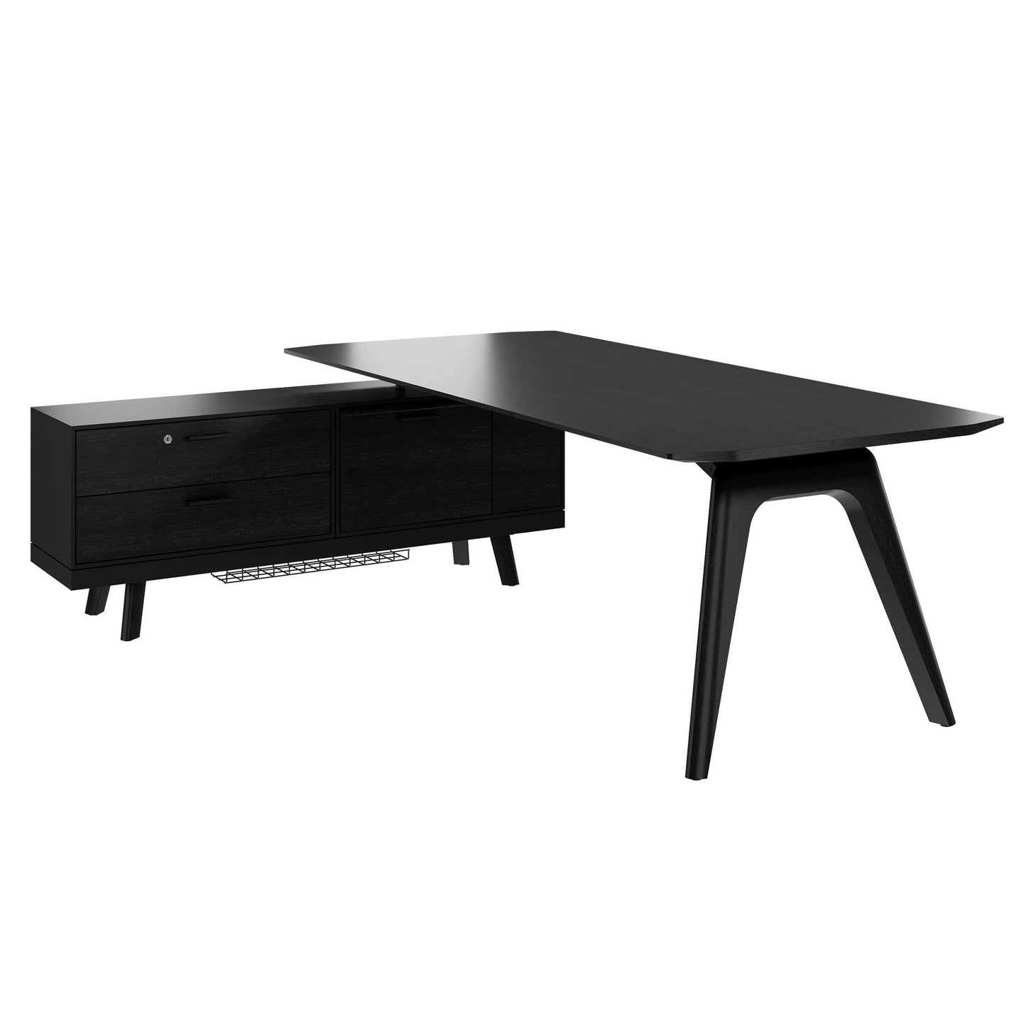 Bureau BRALCO RAIL | 1800 - 2400 mm, lowboard intégré, bois véritable, chêne noir