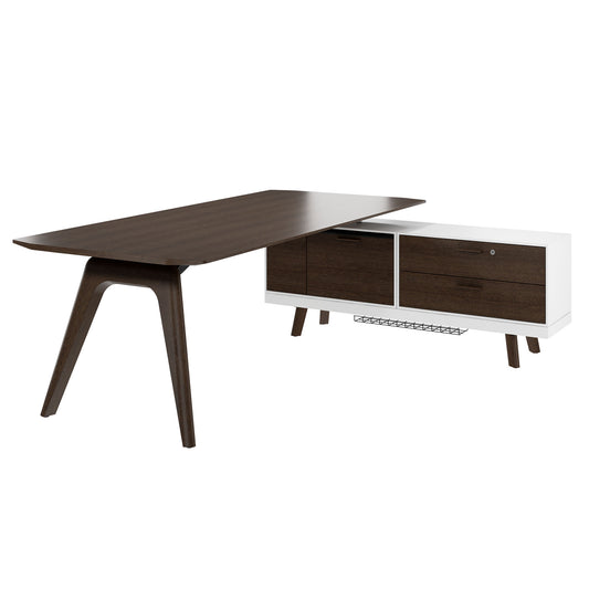 Bralco RAIL Scrivania | 1800-2400 mm, bassa bordo integrato, legno reale, tabacco di quercia