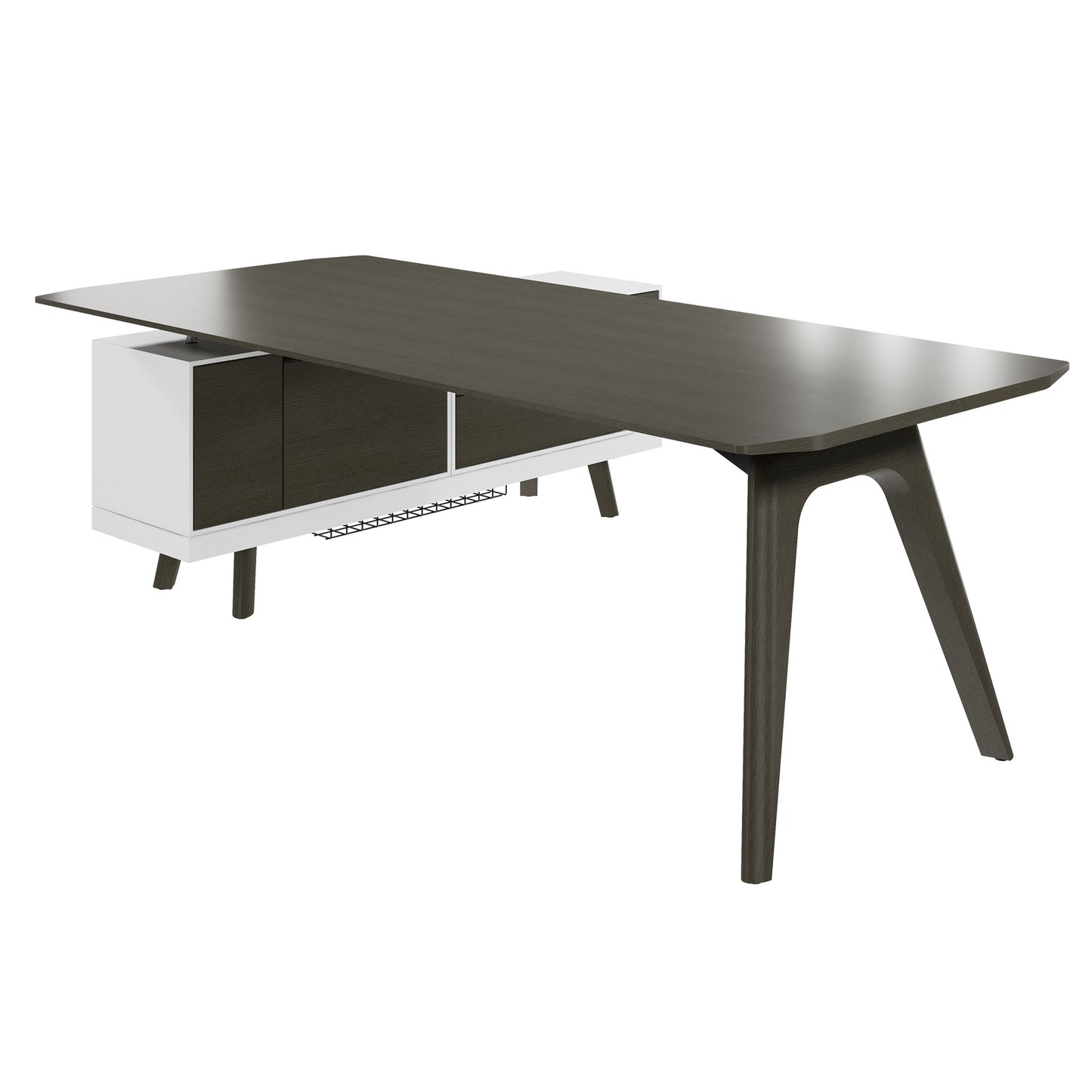 Bureau BRALCO RAIL | 1800 - 2400 mm, lowboard intégré, bois véritable, chêne gris foncé