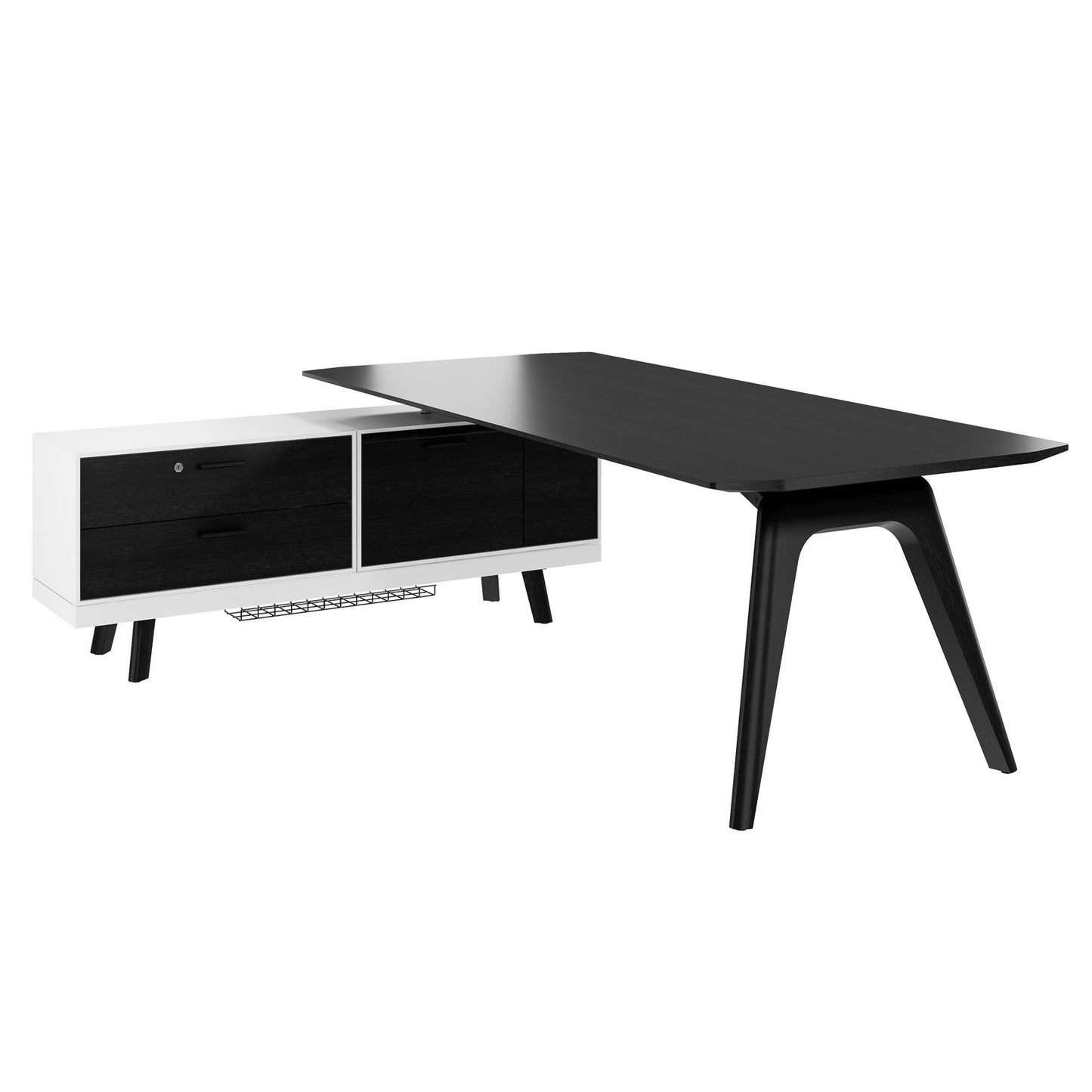 Bureau BRALCO RAIL | 1800 - 2400 mm, lowboard intégré, bois véritable, chêne noir