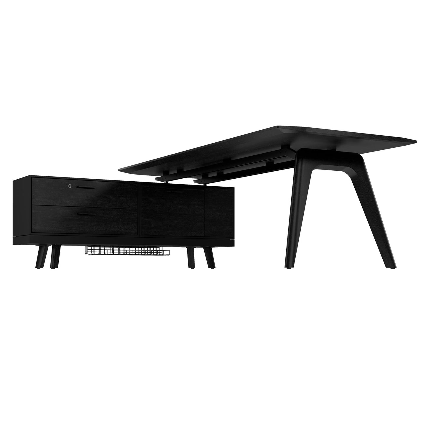 Bureau BRALCO RAIL | 1800 - 2400 mm, lowboard intégré, bois véritable, chêne noir