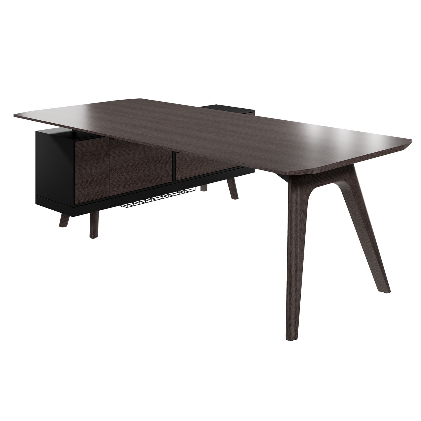 Bureau BRALCO RAIL | 1800 - 2400 mm, lowboard intégré, bois véritable, chêne carbone