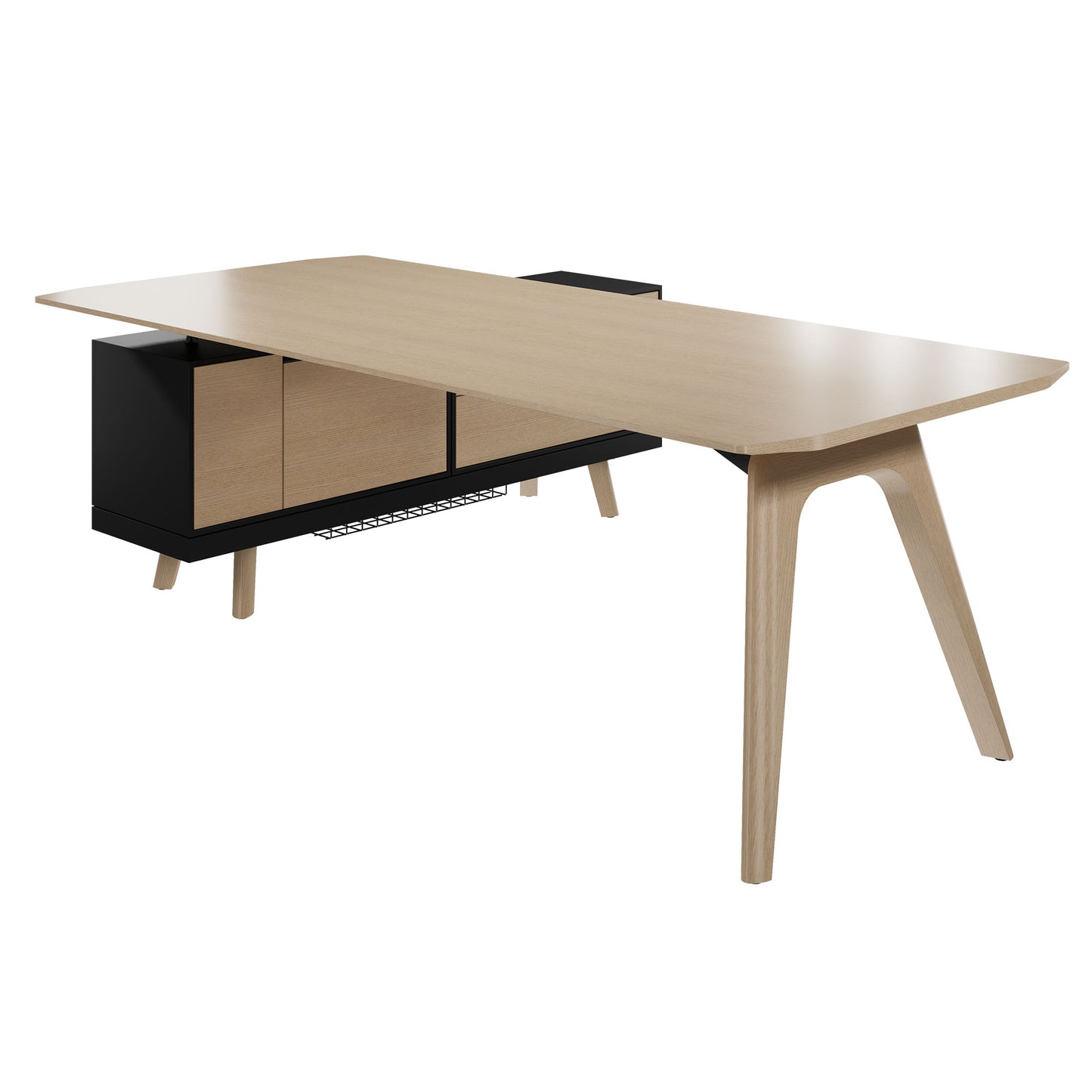 Bureau BRALCO RAIL | 1800 - 2400 mm, lowboard intégré, bois véritable, chêne naturel