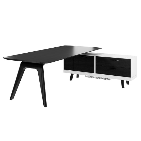 BRALCO RAIL desk | 1800 - 2400 mm, integrated lowboard, real wood, black oak