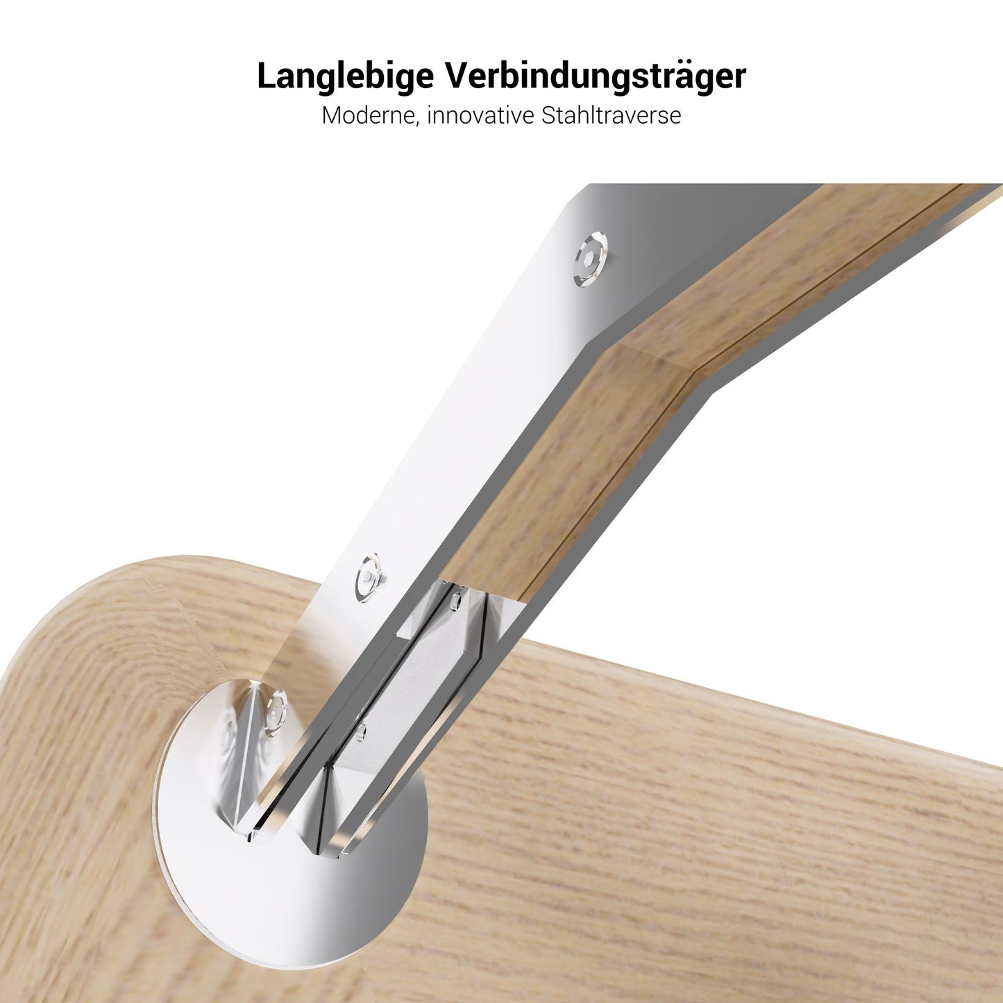 BRALCO RAIL desk | 1800 - 2400 mm, integrated lowboard, real wood, natural oak