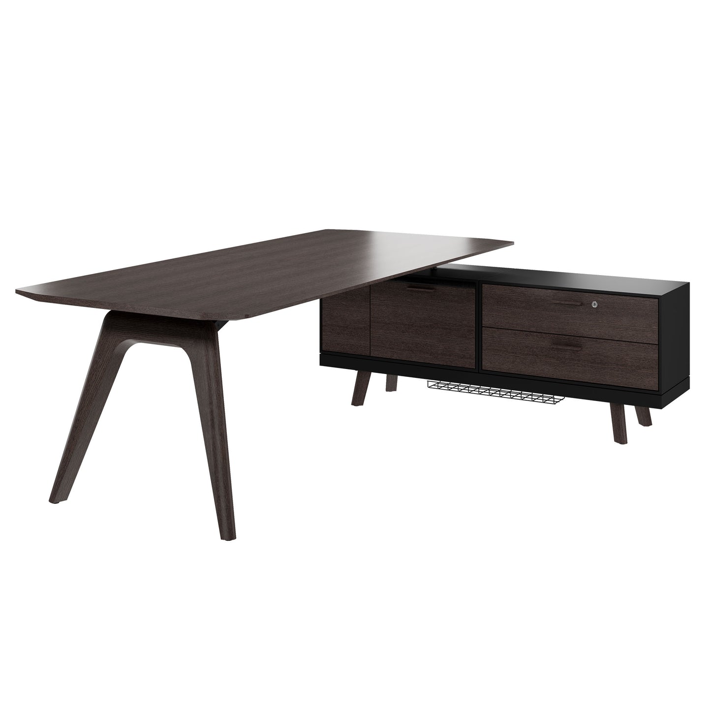 Bureau BRALCO RAIL | 1800 - 2400 mm, lowboard intégré, bois véritable, chêne carbone