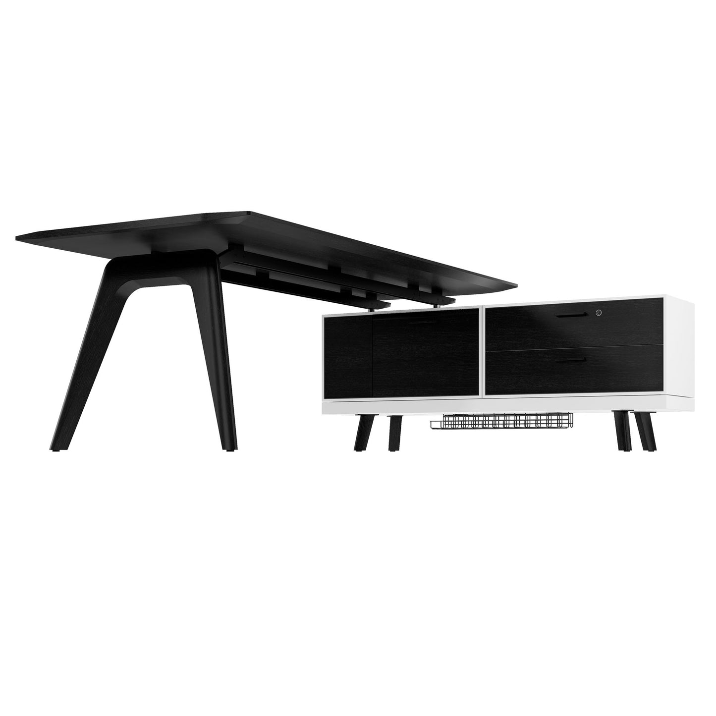 Bureau BRALCO RAIL | 1800 - 2400 mm, lowboard intégré, bois véritable, chêne noir