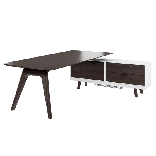 BRALCO RAIL desk | 1800 - 2400 mm, integrated lowboard, real wood, carbon oak