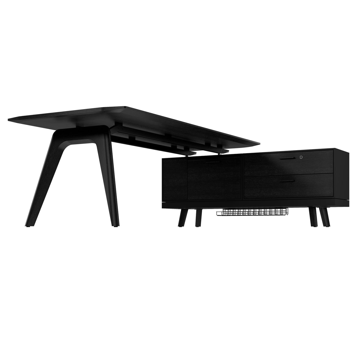 Bureau BRALCO RAIL | 1800 - 2400 mm, lowboard intégré, bois véritable, chêne noir