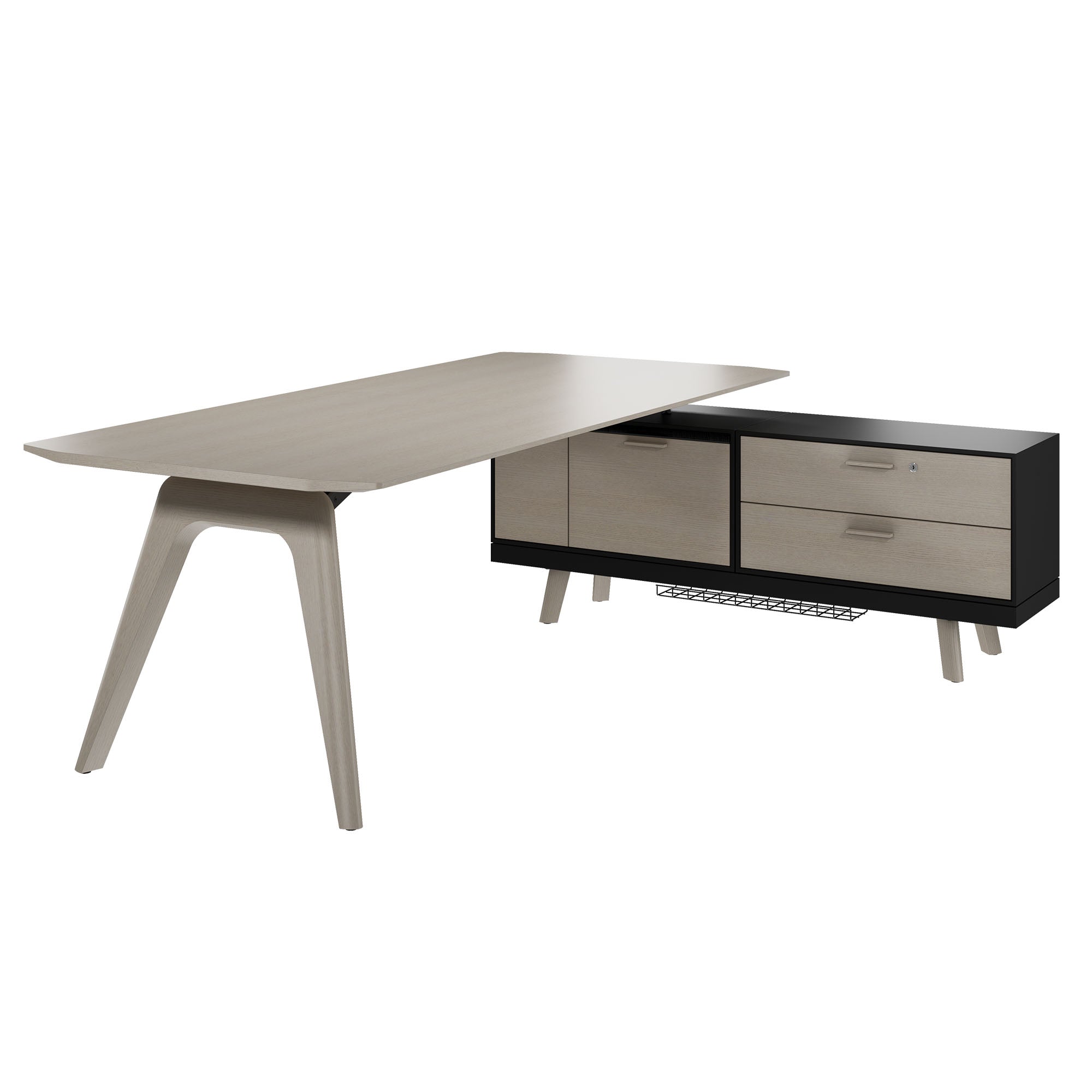 Bralco RAIL Bureau | 1800 - 2400 mm, basboard intégré, bois réel, gris clair en chêne