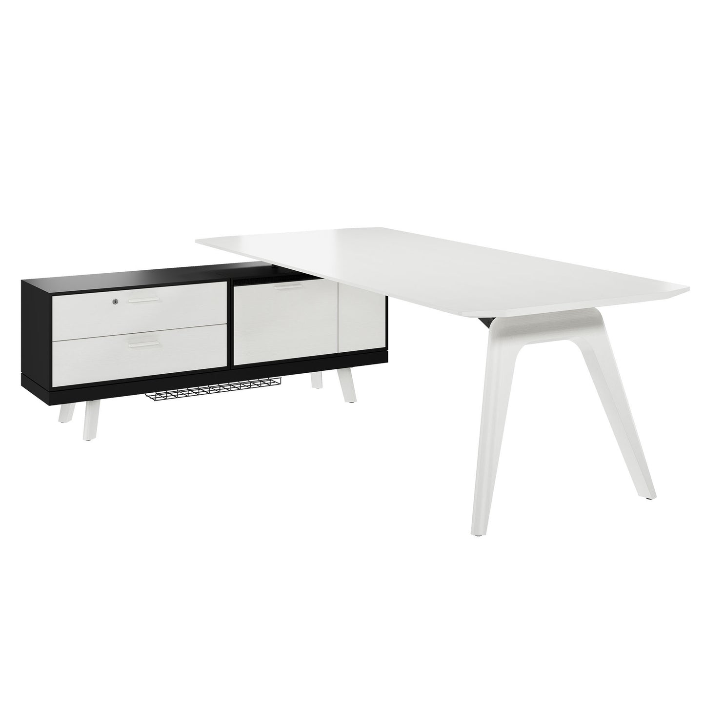 BRALCO RAIL Desk | 1800 - 2400 mm, integrated lowboard, real wood, white oak