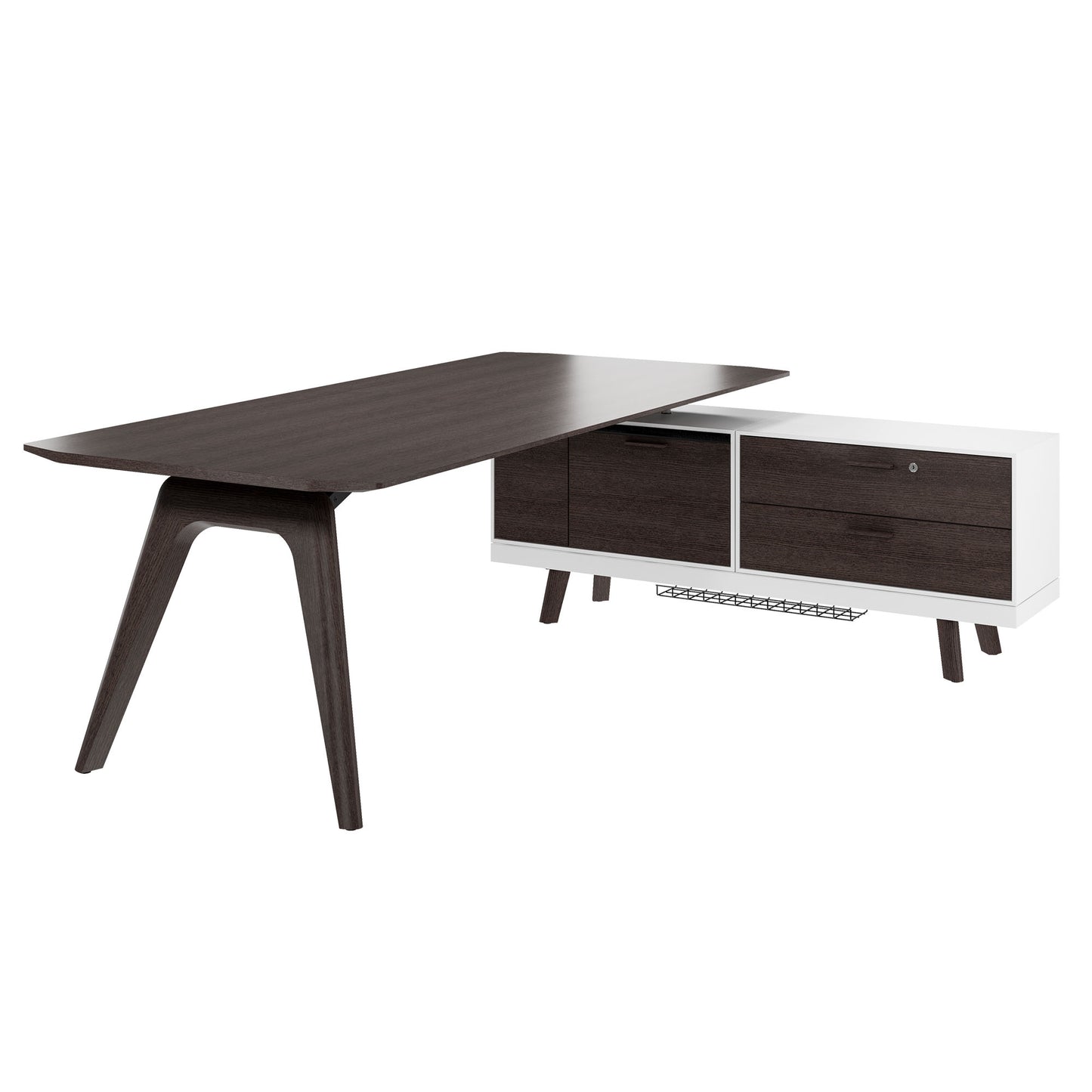 Bureau BRALCO RAIL | 1800 - 2400 mm, lowboard intégré, bois véritable, chêne carbone