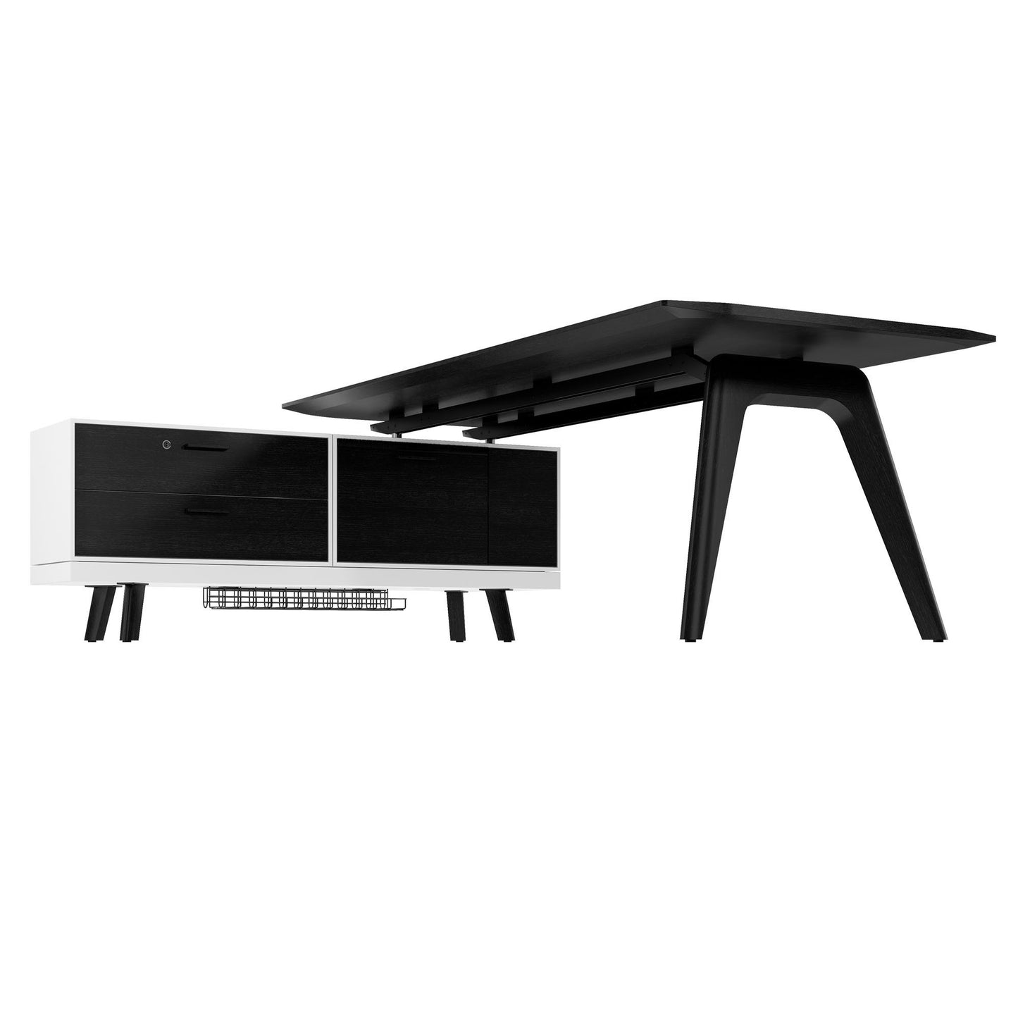 Bureau BRALCO RAIL | 1800 - 2400 mm, lowboard intégré, bois véritable, chêne noir