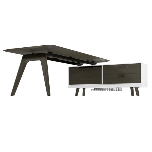 BRALCO RAIL desk | 1800 - 2400 mm, integrated lowboard, real wood, dark gray oak