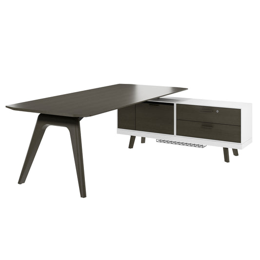 BRALCO RAIL desk | 1800 - 2400 mm, integrated lowboard, real wood, dark gray oak