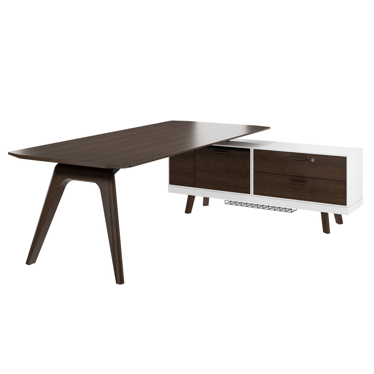 Bureau BRALCO RAIL | 1800 - 2400 mm, lowboard intégré, bois véritable, chêne tabac