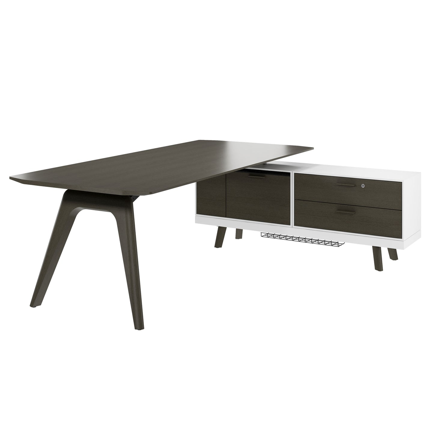 Bureau BRALCO RAIL | 1800 - 2400 mm, lowboard intégré, bois véritable, chêne gris foncé