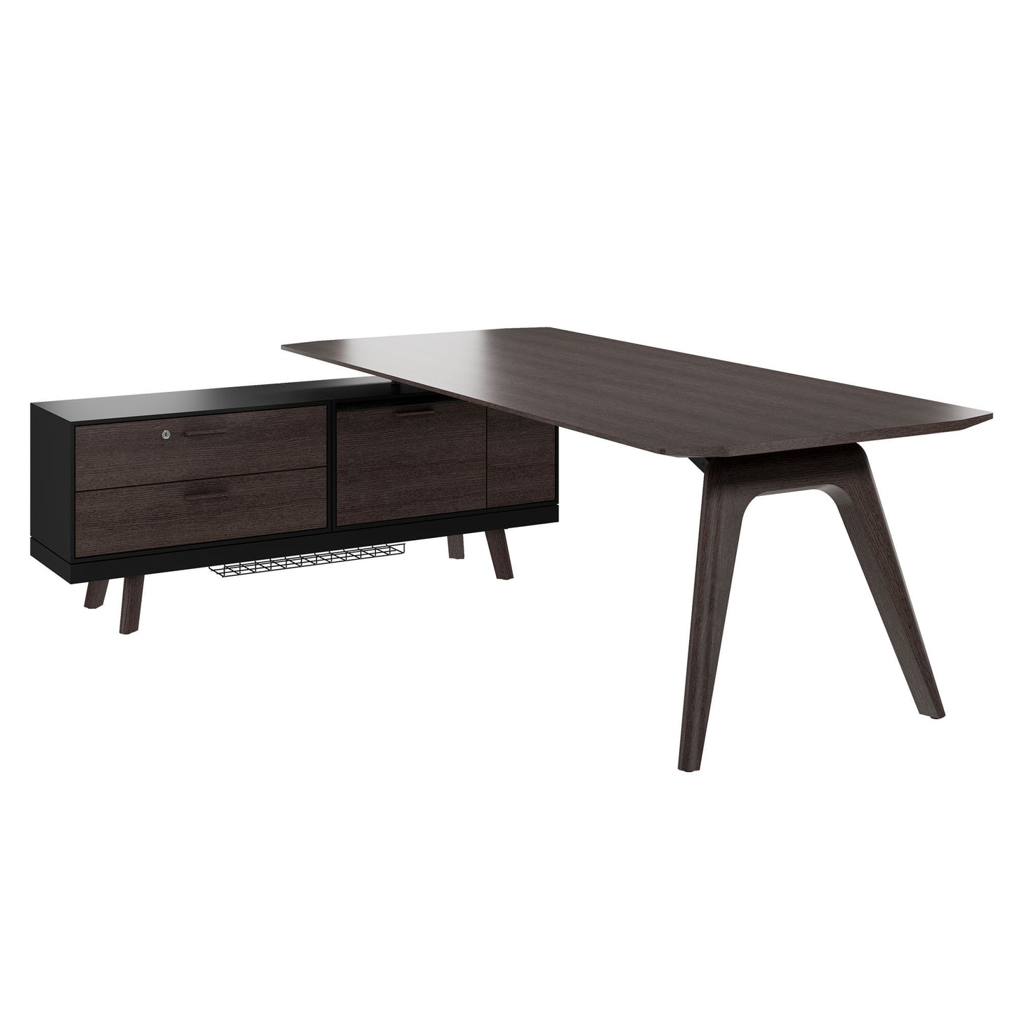 Bureau BRALCO RAIL | 1800 - 2400 mm, lowboard intégré, bois véritable, chêne carbone