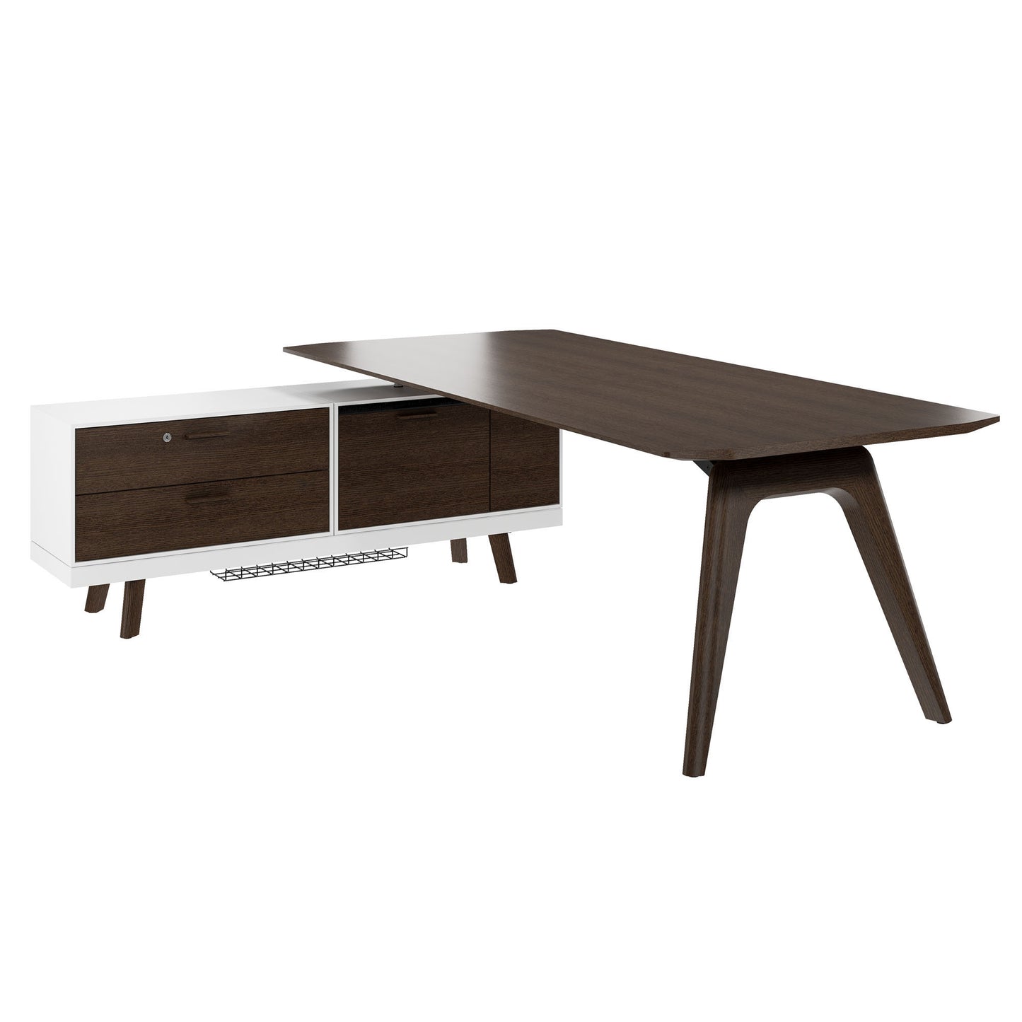 Bureau BRALCO RAIL | 1800 - 2400 mm, lowboard intégré, bois véritable, chêne tabac