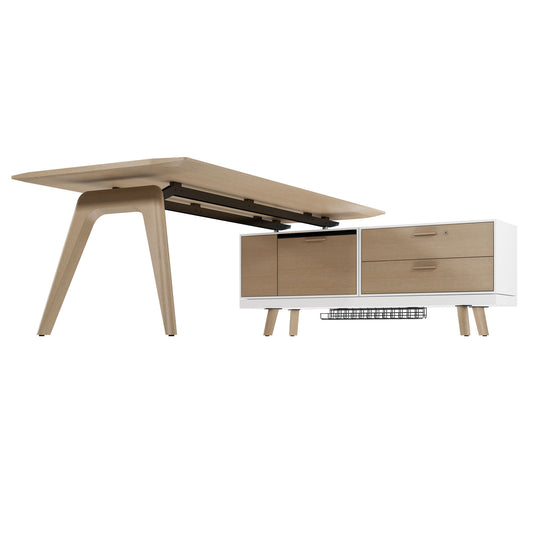 BRALCO RAIL desk | 1800 - 2400 mm, integrated lowboard, real wood, natural oak