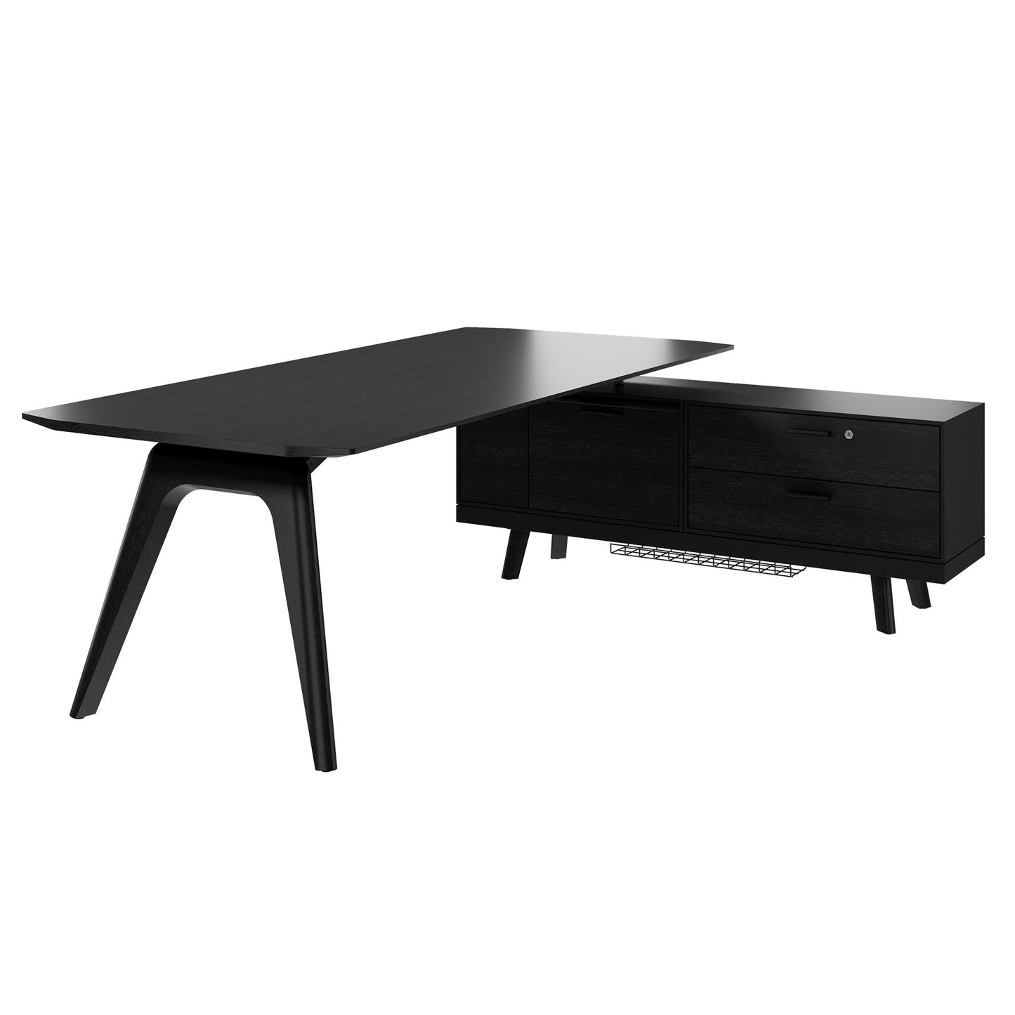 Bureau BRALCO RAIL | 1800 - 2400 mm, lowboard intégré, bois véritable, chêne noir