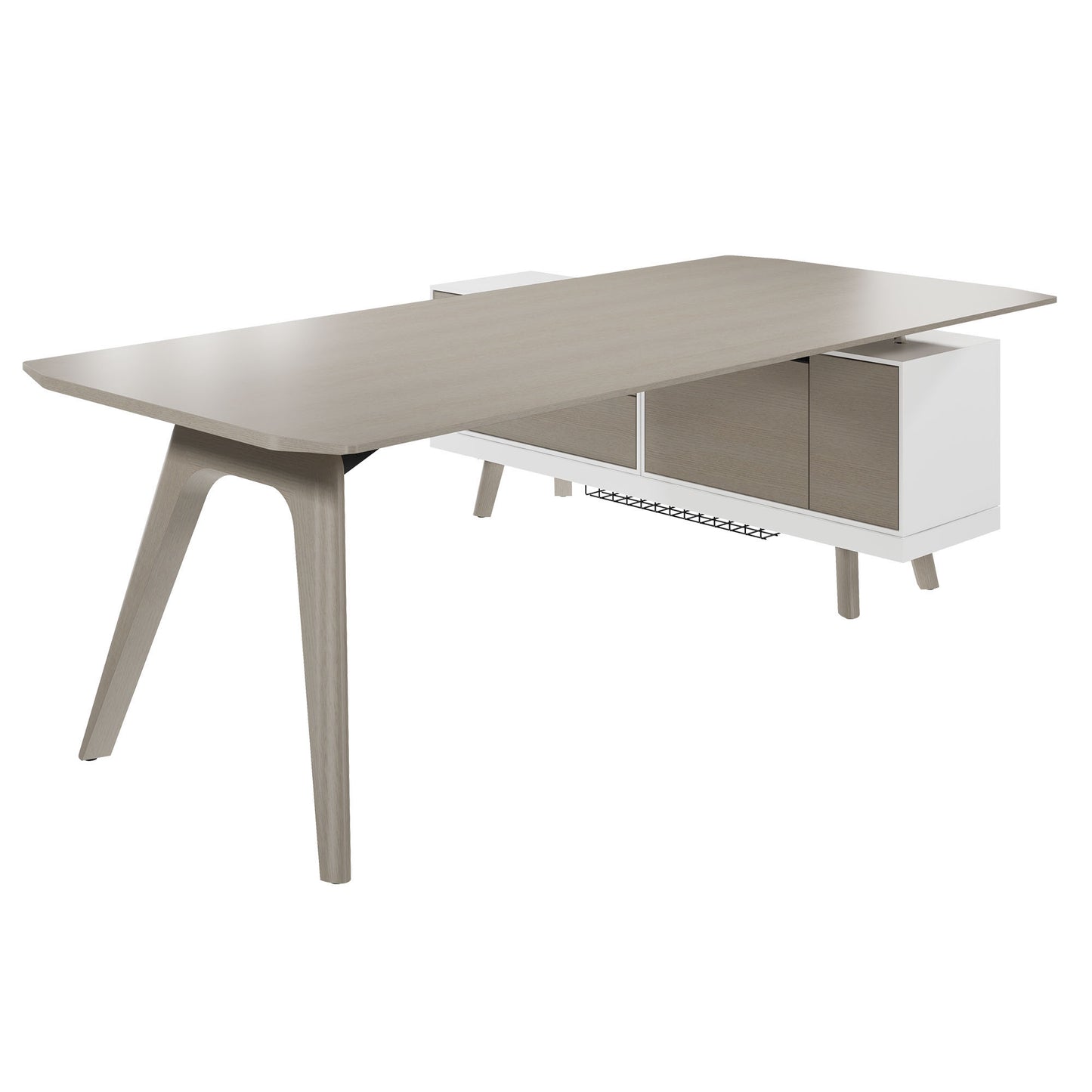 Bureau BRALCO RAIL | 1800 - 2400 mm, lowboard intégré, bois véritable, chêne gris clair