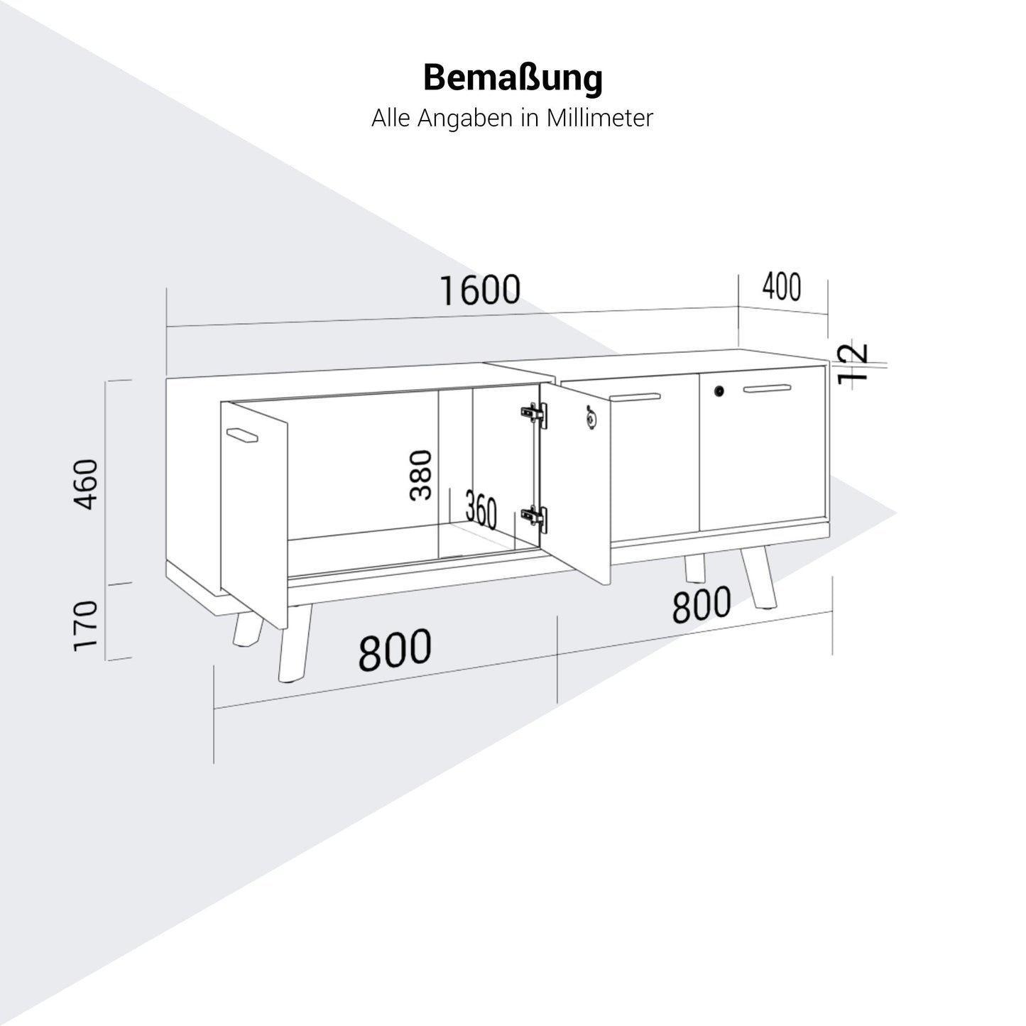 BRALCO RAIL Lowboard | 1,5 OH, 1603 x 400 mm, Eiche Weiß