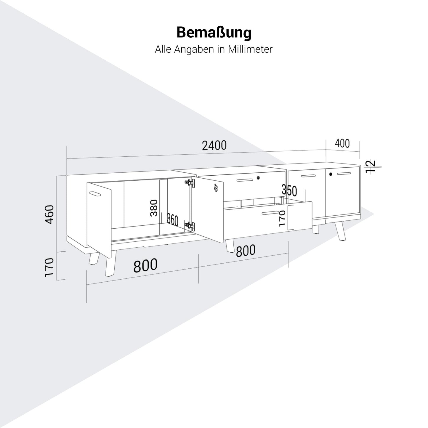 BRALCO RAIL Buffet bas | 1,5 OH, 2400 x 400 mm, chêne tabac