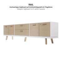 BRALCO RAIL Mobile basso | 1,5 OH, 2400 x 400 mm, rovere bianco