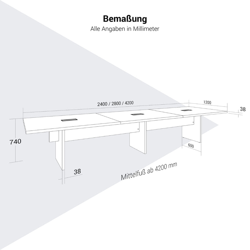 BRALCO SILE Konferenztisch | 2400 - 4200 mm (6 - 16 Personen), elektrifiziert, Weiß - 12 Main Image