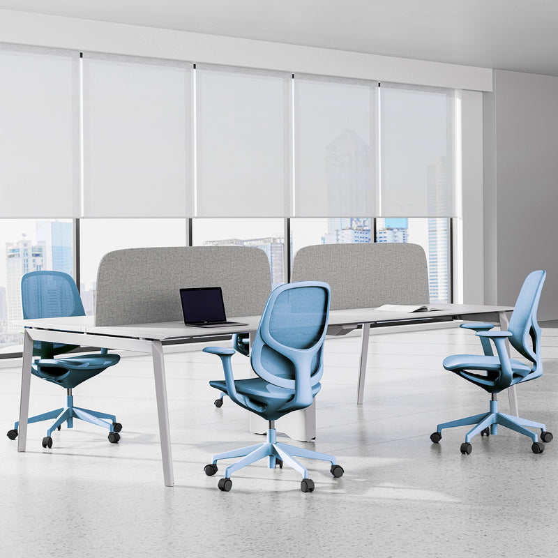 BREATHE Office Swivel Chair | Fixed Armrests, 5-Star Base, Blue - 2 Main Image