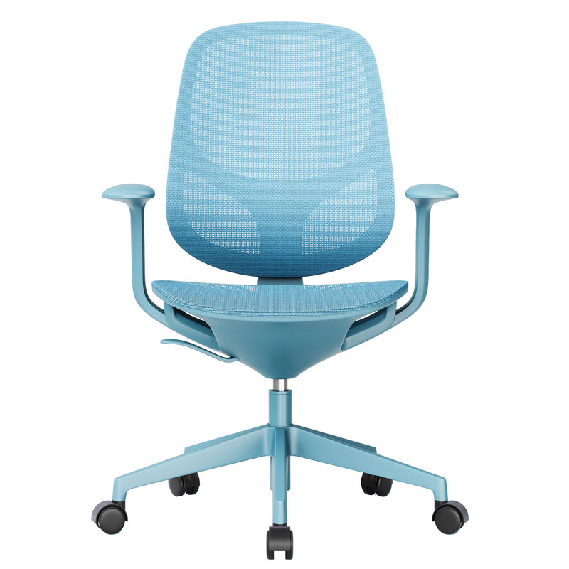BREATHE Office Swivel Chair | Fixed Armrests, 5-Star Base, Blue - 3 Main Image