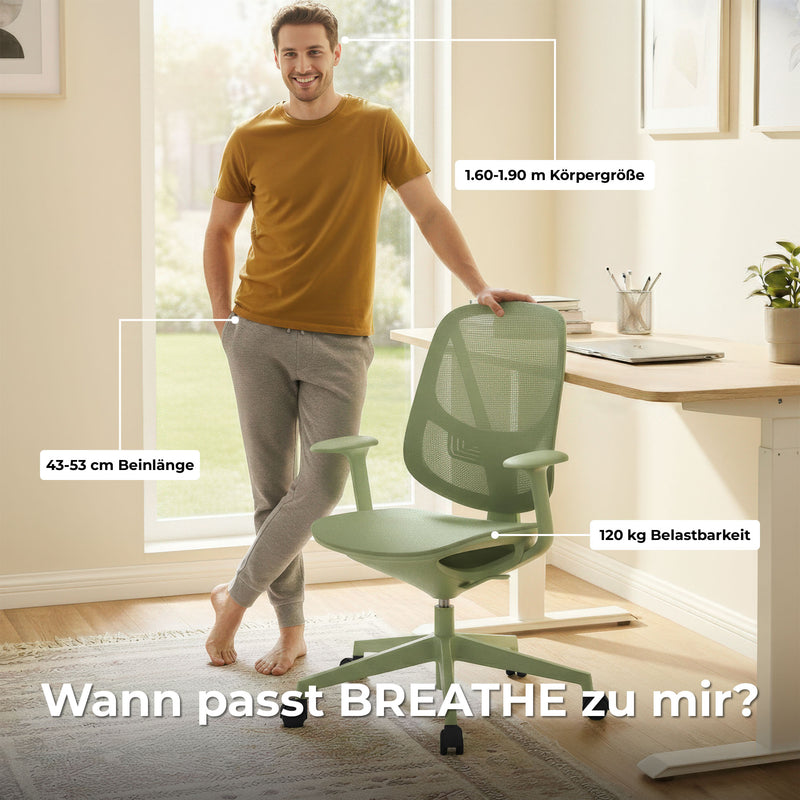 BREATHE Sedia da ufficio girevole | Braccioli fissi, base a 5 razze, grigio  - 12 Main Image
