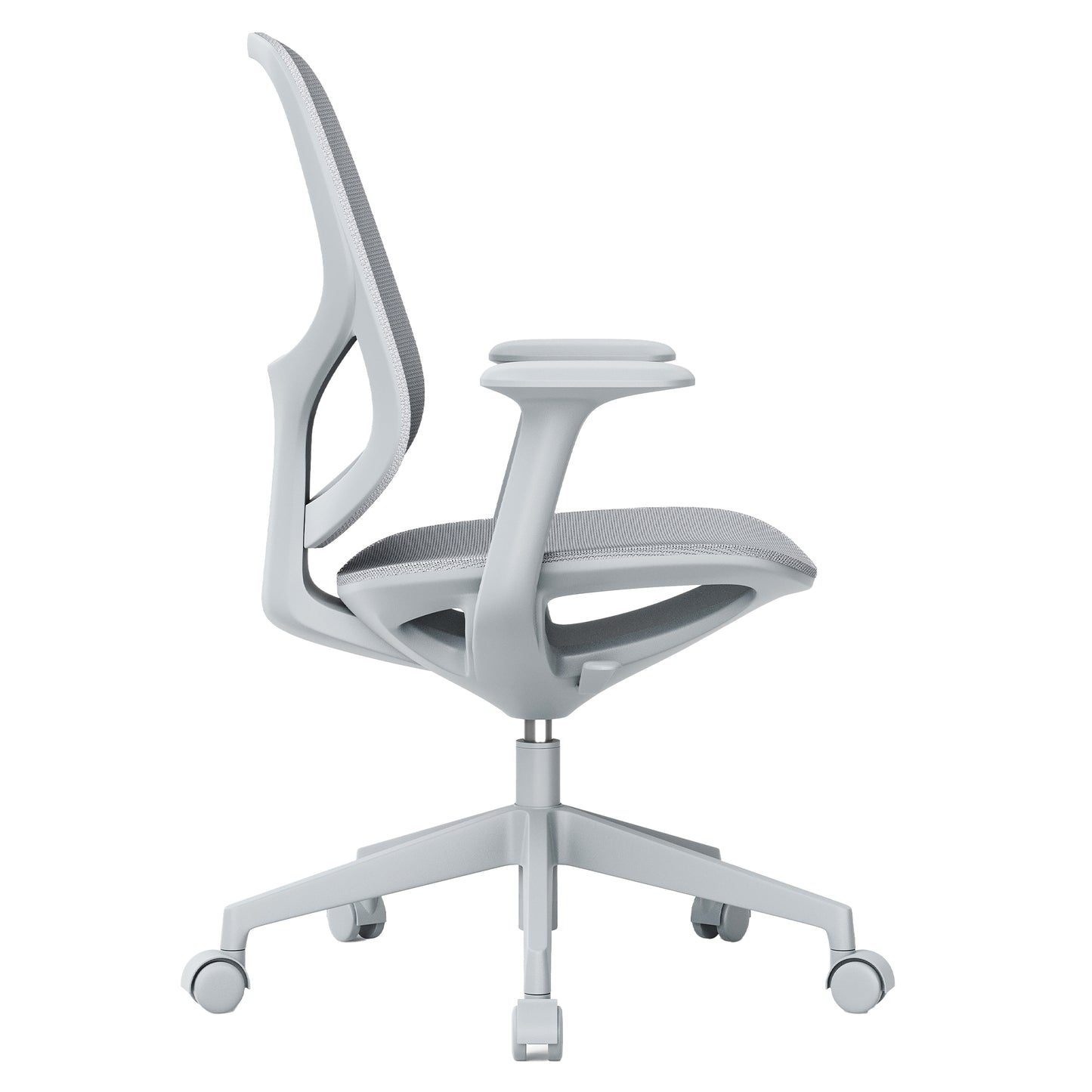 Chaise de bureau pivotante BREATHE | Accoudoirs fixes, piètement 5 branches, gris