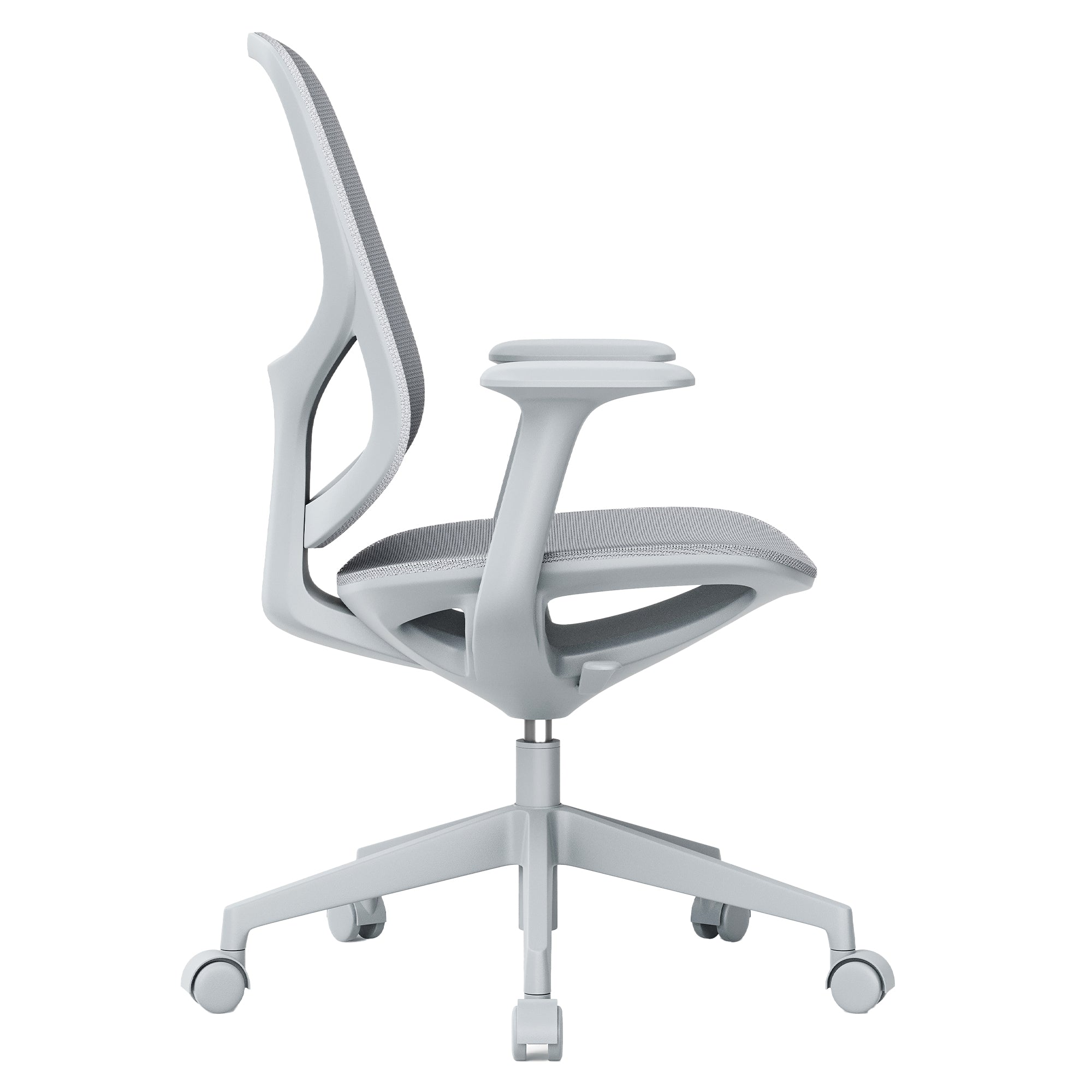 Chaise de bureau pivotante BREATHE | Accoudoirs fixes, piètement 5 branches, gris
