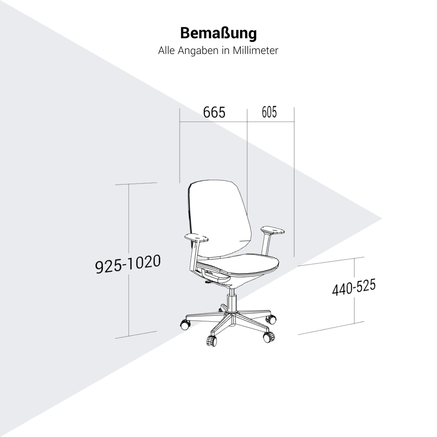 Chaise de bureau pivotante BREATHE | Accoudoirs fixes, piètement 5 branches, gris